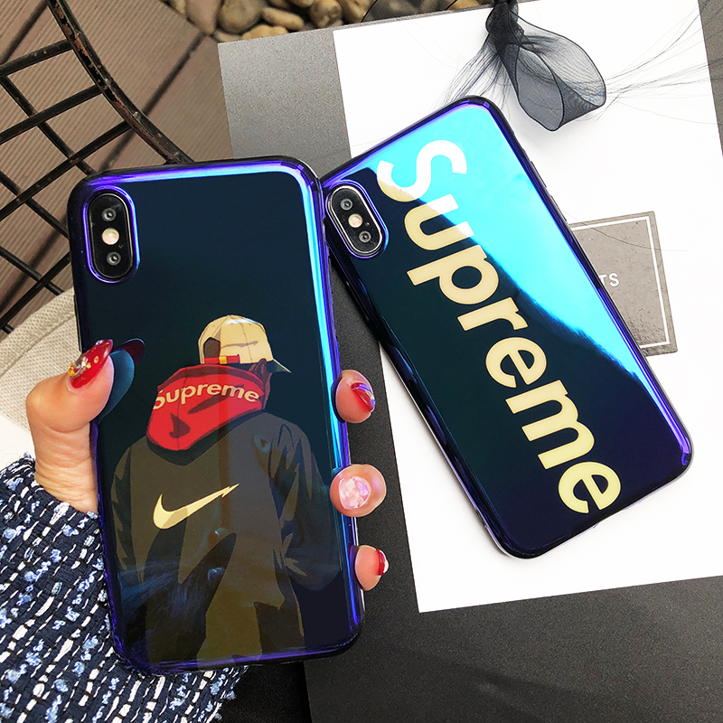 IPhone哀鳳6/6s/7/8/X 6+/7+/8+翻玩潮牌SUPREME藍光手機殼
